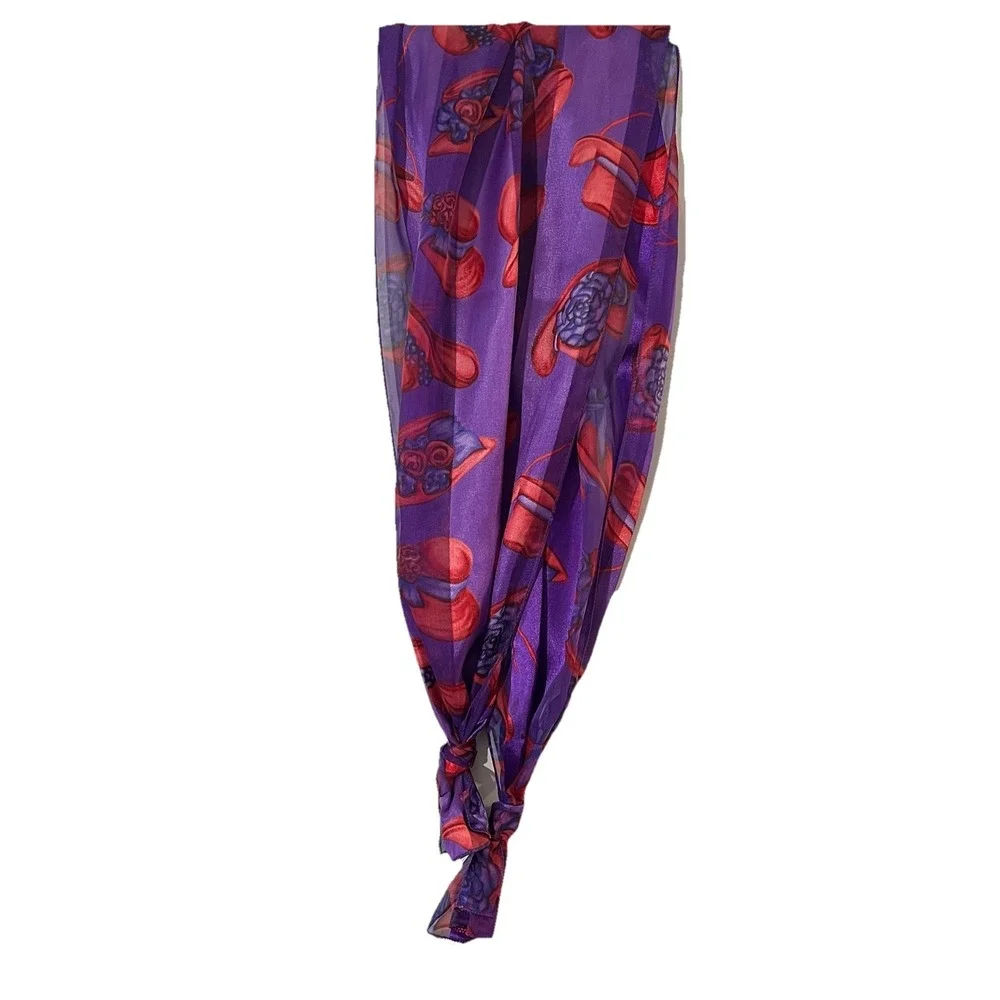 Red Hat Society Scarf Purple Red Hats Sheer Stripes Retro Granny‎ Core